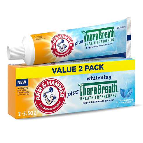 ARM & HAMMER Toothpaste Plus TheraBreath Breath Fresheners, Invigorating ICY Mint Flavor, Whitening Anticavity Fluoride Toothpaste for Bad Breath,...