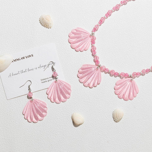 Pink Seashell Necklace Earrings Set Girls Costume Dress Up Accessories Jewelry for Girls Women...
