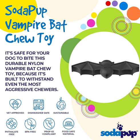SodaPup Vampire Bat – Durable Dog Chew Toy Made in USA from Non-Toxic, Pet Safe, Food Safe Nylon Material for Mental Stimulation, Clean Teeth, Fre...