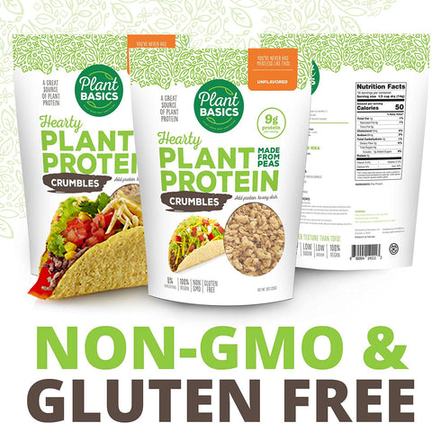 Plant Basics - Hearty Plant Protein - Unflavored Crumbles, 8 oz, Made from Peas, Non-GMO, Gluten Free, Low Fat, Low Sodium, Vegan, Meat Substitute...