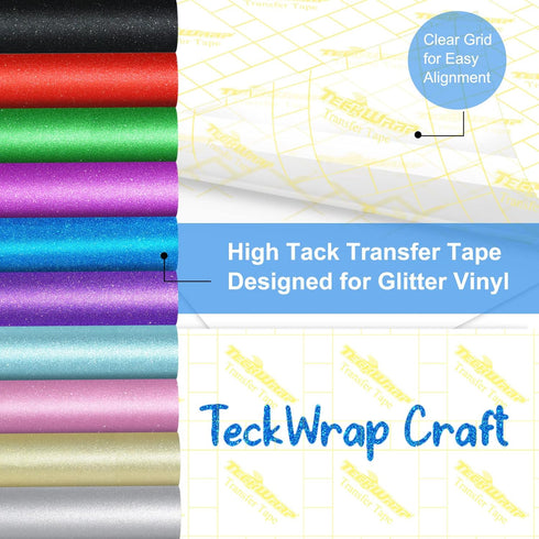 TECKWRAP High Tack Transfer Paper Tape 12" x 10 FT for Shimmer Glitter Vinyl with Yellow Grid Perfect Alignment for Adhesive Vinyl, Decals,Signs,W...