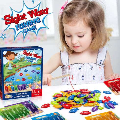SpringFlower Wooden Magnetic Sight Word Fishing Game, Sight Word Educational Toy for Age of 3,4,5,6 Year Old Kids, Boys & Girls,Homeschool,Visual,...