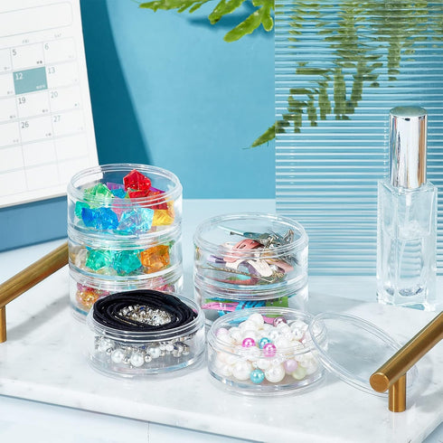 PH PandaHall 2 Sets 5 Layer Cylinder Stackable Bead Containers 15ml Plastic Round Clear Storage Organizer Box with Screw Lid for Make Up, Eye Shad...