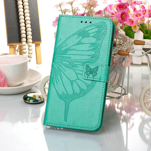 for Samsung Galaxy A12 Flip Cover Phone Case Wallet | Butterfly Floral Embossed, Wrist Strap, Card Holder Slots, Stand Leather Protective (Green)...