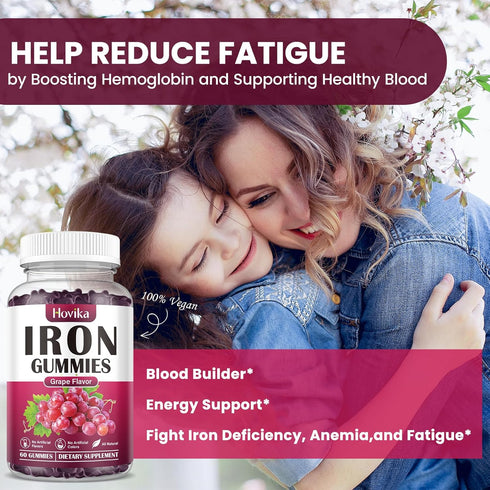 (2 Pack) Iron Gummies Supplement for Women & Men, Iron Supplements for Anemia with Vitamin C, B12, Folate-Blood Builder & Energy Support for Iron ...