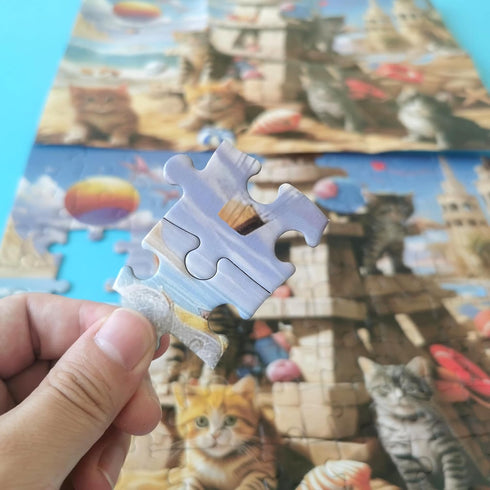 100 Pieces Jigsaw Puzzles for Adults - Cat Puzzles for Kids Ages 6-8 8-10 10-12 - Sandcastle Cats...