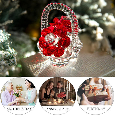 H&D HYALINE & DORA Crystal Red Rose Flower Basket Crystal Collectible Figurines Ornaments for Home Decor Table Centerpiece...