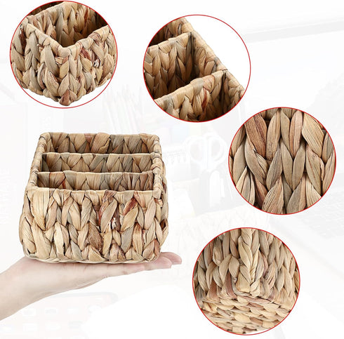 BTSKY 3 Slots Natural Woven Remote Control Holder for Desk Water Hyacinth Media TV Caddy Storage Holder Office Supply Storage Rack Desk Accessorie...
