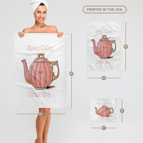 3D Rose Image of Keep Calm and Drink Tea with Vintage Teapot Hand Towel, 15" x 22"...