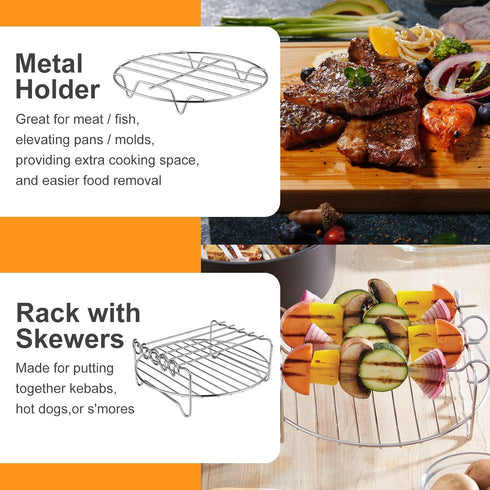 Air Fryer Rack for Air Fryer Oven, Set of 2 Multi-purpose Air Fryer Accessories Metal Double Layer Wire Rack with Skewer for Ninja, Power XL, Coso...