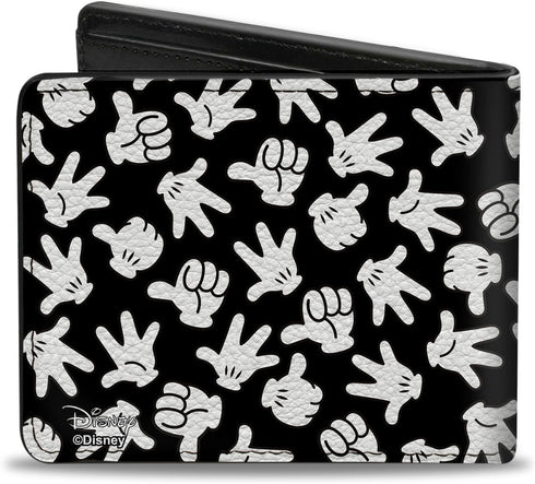 Buckle-Down Men's Disney Wallet, Bifold, Mickey Mouse M Icon Hand Gestures Scattered Black White, Vegan Leather, Multicolor, Standard Size...