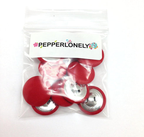 PEPPERLONELY 10PC 25mm Fabric Cloth Covered with Metal Shank Round Buttons, Red...