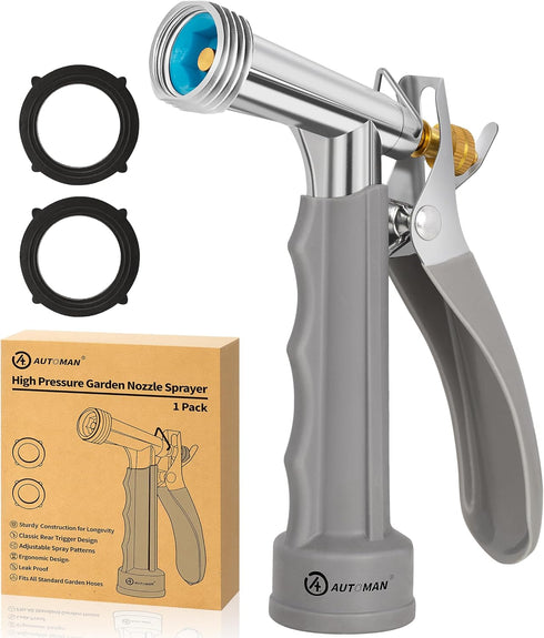 AUTOMAN Full Size Garden Hose Nozzle, High Pressure Pistol Grip Water Nozzle Sprayer with Threaded Front, Adjustable Spray Water Flow for Washing ...