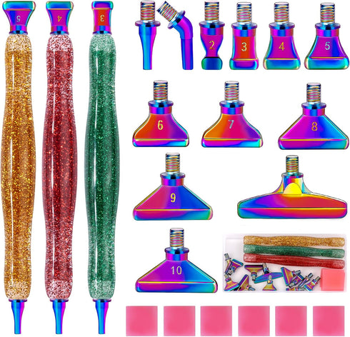 DoreenBow 21Pcs Diamond Art Painting Pens Glitter Christmas Diamond Art Painting Tools Stainless Screw Thread Tips Multi Placer Tips Ergonomic Dia...