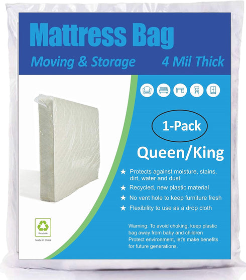 ComfortHome Mattress Bag for Moving and Storage, 4 Mil Extra Thick, Queen and King Size, 1 Pack...