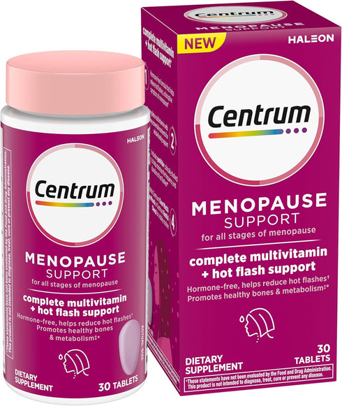 Centrum Complete Multivitamin Supplement + Hot Flash Support Menopause Support Tablets, with Clinically Studied geniVida, 30 Count...