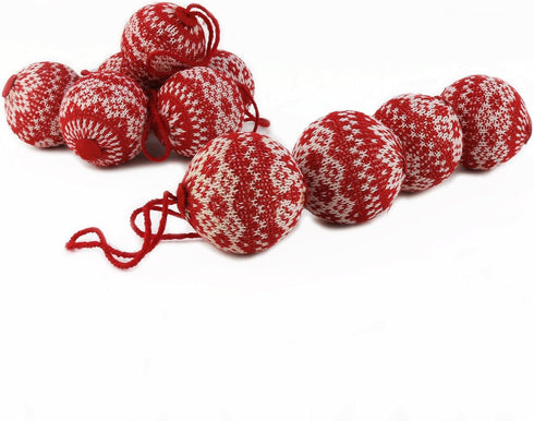 WEWILL 2.75" 10 PCS Red Knitted Sweater Christmas Ball Christmas Tree Ornaments Festival Xmas Party Gifts Decorations Snowflake Pattern...