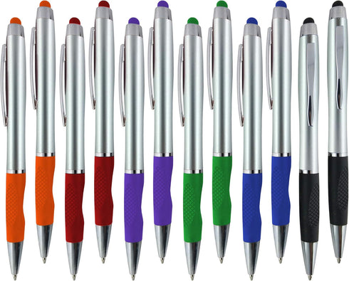 SyPen 2-1 Twist Action Stylish Silver Barrel Capacitive Stylus with comfort grip Ball point Blue Ink Pen for Touchscreen Devices, Iphone, Ipad, An...