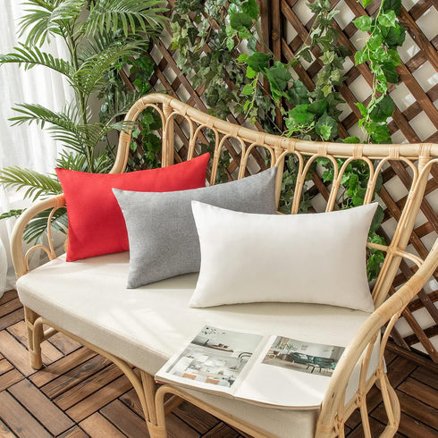 Woaboy Set of 2 Red Outdoor Throw Pillow Covers Decorative Farmhouse Linen Pillowcase Solid Waterproof Cushion Cases for Bedroom Living Room Sofa ...