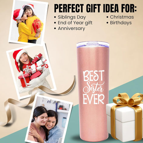 Coffee Sister Cup Tumbler - Cafe Travel Cup Gifts for Sisters & Brothers - Christmas, Birthday Present...