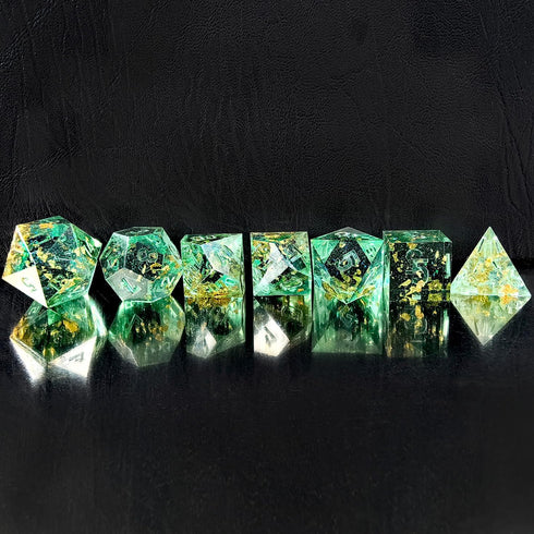 Unpainted Shimmery Sharp Edge DND Dice Set with Golden foil, Handmade 7 Piece Razor Edged Polyhedral RPG Dice Set for Role Playing Games...