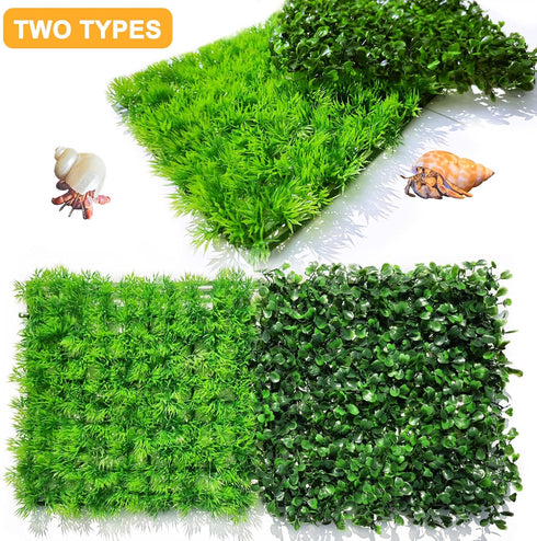 2 PCS Hermit Crab Climbing Toys Faux Grass Mat 10 x 10 Inch Fake Turf Hermit Crab Climbing Wall Fish Tank Artificial Plant Decorations Hermit Crab...