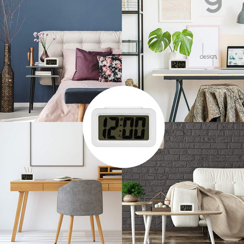 Hense Creative Nightlight Smart Light Alarm Clock Bedside Desk Table Electronic Clock Battery Operated Mute Luminous Alarm Clock with Adjustable L...