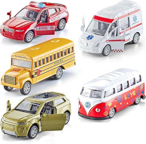 Die-cast Metal Toy Cars Set of 5, Openable Doors, Pull Back Cars Ambulance, Gift Pack for Kids (Official Car ?)...