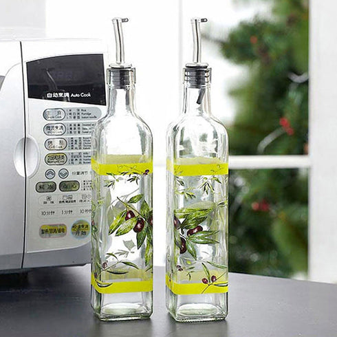 CEDAR HOME Olive Oil Bottle Set Glass Dispenser Vinegar Cruet 17oz. with Stainless Steel Leak Proof Pourer Spout for Cooking or Salad Dressing, Gr...
