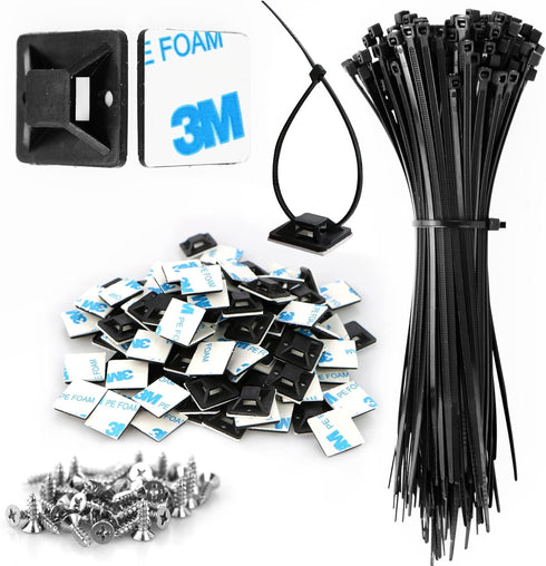 Zip Tie Mount 3/4" Black Small Wire Tie Adhesive Mounting,100 Pcs for Wire Clips Cable Management Cable Tie Anchors,Durability Pro-grade UV Wire H...