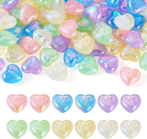Craftdady 60Pcs Glow in The Dark Acrylic Heart Beads AB Color Glitter Beads Love Heart Valentine Spacer Beads for Crafts DIY Couple Bracelets Jewe...