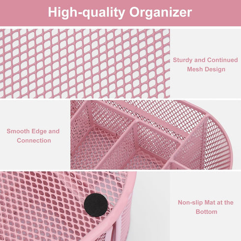 EOOUT Pink Desk Organizer, Pen Holder for Desk and Accessories, Mesh Desk Organizer with 8 Compartments and 1 Drawer for Office Home School Classr...