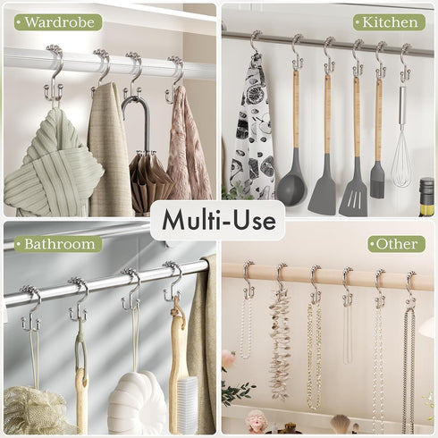 Amazer Shower Curtain Hooks, Plastic Double Shower Curtain Rings, Shower Hooks for Bathroom Shower Curtain Rod - Set of 12, Nickel...