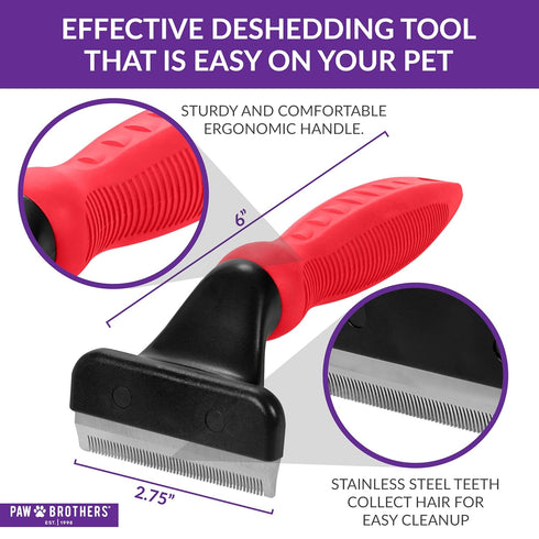 Paw Brothers Deshedding Tool, Deshedding Brush for Dogs and Cats, Professional Dog Grooming Brush for Shedding, Pet Hair Remover, Fur Removal Brus...