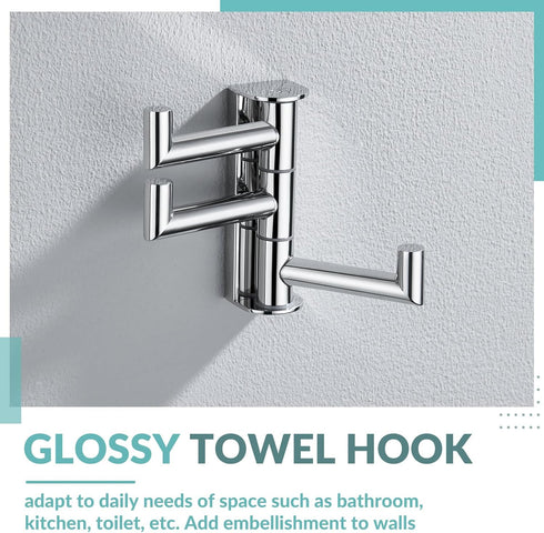 APLusee Swivel Towel Hook Polished Chrome, 304 Stainless Steel Triple Robe Hook with Multi Three Rotating Arms, Foldable Clothes Hanger, Wall Moun...