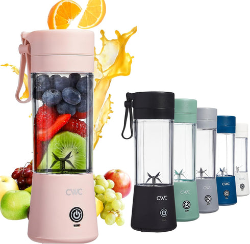 COOK WITH COLOR Mini Portable Blender - 250W Power, 12oz Capacity, Stainless Steel Blade, Wireless/USB Rechargeable, Blush...