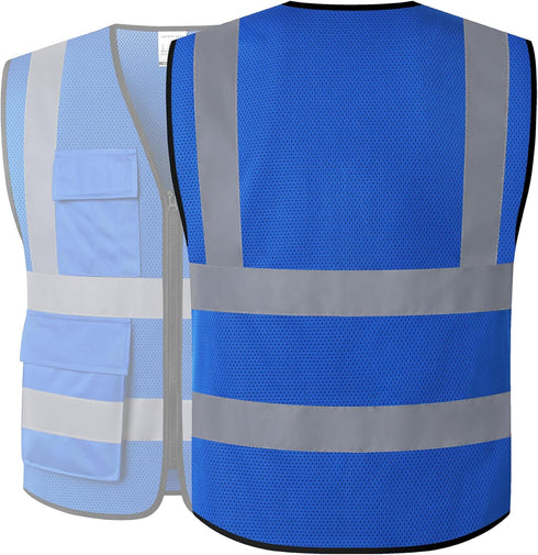 JKSafety Reflective Safety Vest for Men Women With 8 Pockets Hi Vis Work Construction Vest High visibility Vest Meet ANSI/ISEA Compliant(70-Blue-X...