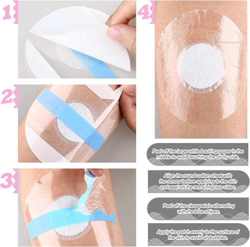 60 Packs Shower Waterproof Patch Freestyle Transparent Adhesive Patches Waterproof Sensor Covers Precut Clear Protection Stickers Clear CGM Overpa...