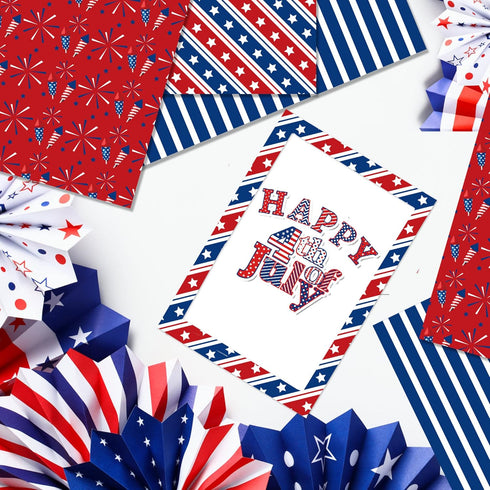 24Sheets Patriotic Pattern Paper 4th of July Double-sided Red Blue White Star Scrapbook Paper for Independence Day for Card Making Photo Album Cra...