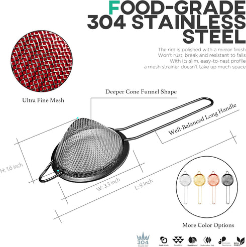 Homestia 304 Stainless Steel Fine Mesh Strainer for Kitchen, Cocktail Sieve Sifters for Food, Liquid Strainer Cup for Food, Drinks, Tea, Coffee, J...