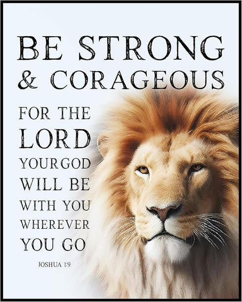 Posterizer 1 pcs-Be Strong and Courageous-lion-bible verse-Religious Posters-Motivational & Inspirational Art-Gifts for Christians - UNFRAMED Wall...