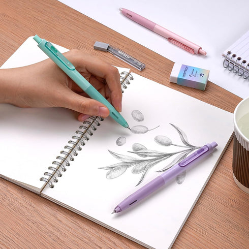 WRITECH Up Mechanical Pencil Set: 6ct Pastel Mechanical Pencils 0.7mm with 4 Tubes of HB Lead Refills and 2 Extra Erasers for Writing Drawing Sket...