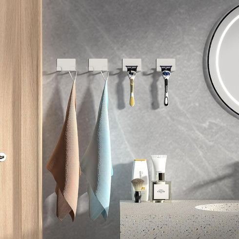 Shower Hooks Razor Holder for Shower - Ideal for Loofah, Towel, Coat - 4 Pack Stainless Steel Shower Razor Holder for Wall, Perfect as Bathroom Ho...