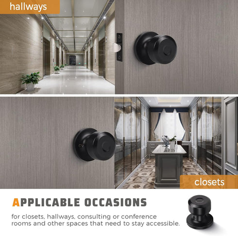 KNOBWELL 1 Pack Passage Door Knob for Hallway or Closet, Matte Black Interior Door Knobs, Non-Locking Door Handle Set Closet Door Knob, Hall & Clo...