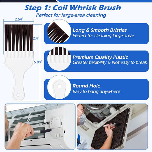 Fin Straightening Tool, Air Conditioner Cleaning Kit Including 1 Air Conditioner Fin Comb Straightener and 1 Condenser Coil Whisk Brush...