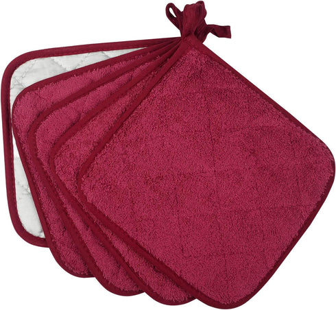 100% Cotton Kitchen Everyday Basic Terry Pot Holder Heat Resistant Coaster Potholder for Cooking and Baking Set of 5 Wine...