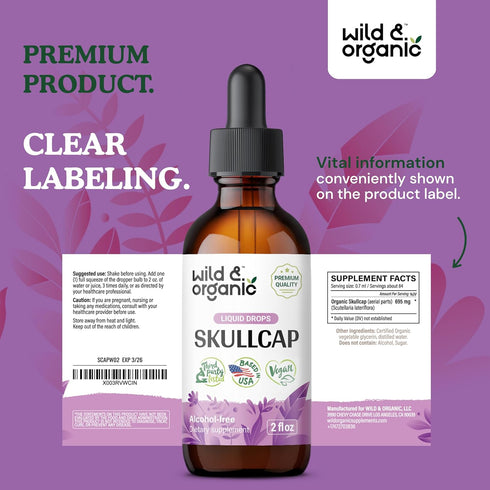 Skullcap Tincture - Natural Calm Supplement w/Organic Skullcap Herb - Skullcap Organic for Brain Relaxation - Alcohol-Free Calm Drops w/Skull Cap ...