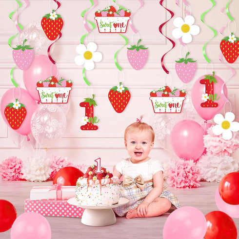 Strawberry 1st Birthday Party Hanging Swirls Decor, Fruit Strawberry Party Hanging Streamers for Strawberry Sweet One Birthday Girls Berry Sweet T...