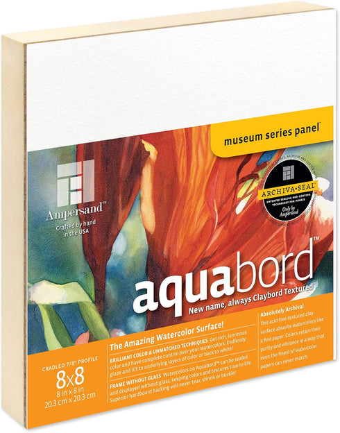 Ampersand Art Supply Watercolor Painting Panel: Museum Series Aquabord, 7/8 Inch Flat Profile, 8" x 8"...