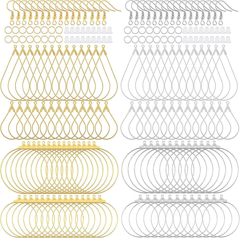 200PCS Earring Making Kit Beading Hoop Earring Finding Hoop Open Beading Hoops Bulk Earring Wire Hoops for DIY Earring Jewelry Craft Supplies Tear...